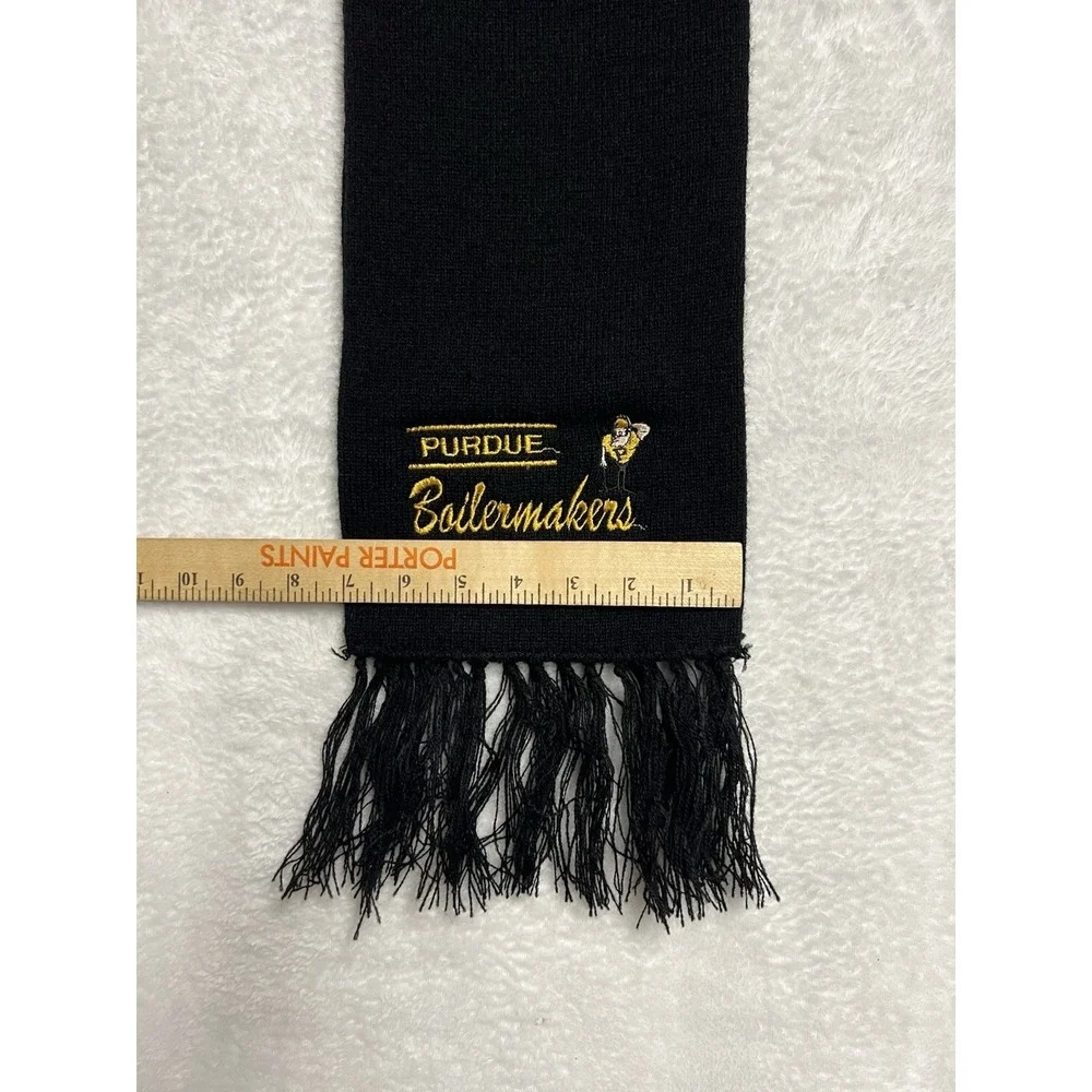 Purdue‎ Boilermakers Black Knit Scarf Fringed Embroidered Logo USA Made